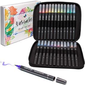 img 4 attached to 🖌️ ColorIt Refillable Watercolor Brush Pens Set - 24 Colors | Artist Quality Paint Markers for Adult Coloring Books, Painting & Calligraphy | Real Brush Tips with Bonus Travel Case