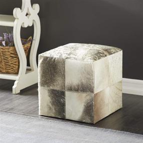 img 3 attached to 🪑 Deco 79 95920 Cube Gray & White Real Animal Skin Leather Ottoman - Premium Quality and Versatile Design, 16” x 16” (Colors May Vary)