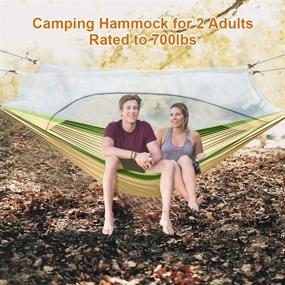 img 3 attached to 🏕️ Navtour Camping Hammock: Double & Single Portable Hammocks with Mosquito Net - Lightweight Nylon Parachute Travel Hammocks for Outdoor Backpacking Survival (Khaki)