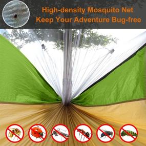 img 2 attached to 🏕️ Navtour Camping Hammock: Double & Single Portable Hammocks with Mosquito Net - Lightweight Nylon Parachute Travel Hammocks for Outdoor Backpacking Survival (Khaki)