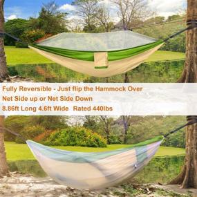 img 1 attached to 🏕️ Navtour Camping Hammock: Double & Single Portable Hammocks with Mosquito Net - Lightweight Nylon Parachute Travel Hammocks for Outdoor Backpacking Survival (Khaki)