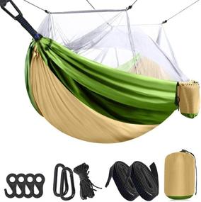 img 4 attached to 🏕️ Navtour Camping Hammock: Double & Single Portable Hammocks with Mosquito Net - Lightweight Nylon Parachute Travel Hammocks for Outdoor Backpacking Survival (Khaki)