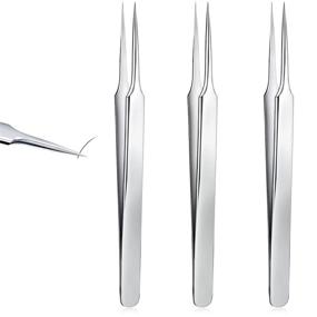 img 4 attached to Professional Stainless Steel Ingrown Hair Tweezers Set - Pointed Blackhead Remover, Precision Eyebrow Tweezers, Splinter Removal - Effective Facial Hair Grooming Kit (Silver)