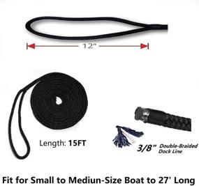 img 3 attached to ⚓️ Chunzilian Dock Lines Boat Ropes for Docking - 4 Pack 15 Ft 3/8 Inch Double Braided Nylon Mooring Marine Line with 12 Inch Spliced Eye: Secure your boat with these high-quality Docking Ropes!