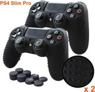 enhanced ps4 controller grips with anti-slip silicone skin set - compatible for ps4/slim/pro controllers (2x black skin + 8x fps pro thumb grips) logo