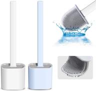 🧼 silicone toilet brush and holder set - deep cleaning, non-slip, long plastic handle, bendable brush head - easily clean toilet corners - silicon brush in white and sky blue logo