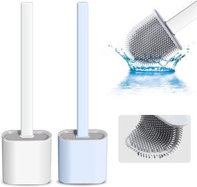 img 4 attached to 🧼 Silicone Toilet Brush and Holder Set - Deep Cleaning, Non-Slip, Long Plastic Handle, Bendable Brush Head - Easily Clean Toilet Corners - Silicon Brush in White and Sky Blue