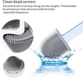 img 3 attached to 🧼 Silicone Toilet Brush and Holder Set - Deep Cleaning, Non-Slip, Long Plastic Handle, Bendable Brush Head - Easily Clean Toilet Corners - Silicon Brush in White and Sky Blue