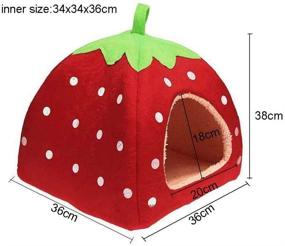 img 3 attached to Leegoal Cute Soft Sponge Red Strawberry Pet Cat Dog House Bed with Warm Plush Pad, White Dots (Medium)