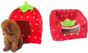 img 1 attached to Leegoal Cute Soft Sponge Red Strawberry Pet Cat Dog House Bed with Warm Plush Pad, White Dots (Medium)