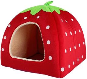 img 4 attached to Leegoal Cute Soft Sponge Red Strawberry Pet Cat Dog House Bed with Warm Plush Pad, White Dots (Medium)