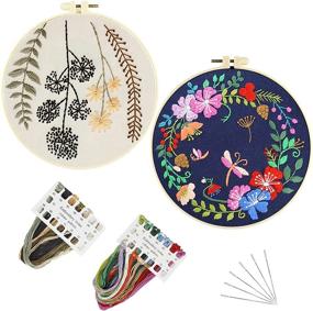 img 4 attached to 🧵 Embroidery Kits for All Ages: 3- Pack Cross Stitch Kits with Stamped Patterns, Hoops, Threads, and Needles