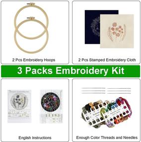 img 3 attached to 🧵 Embroidery Kits for All Ages: 3- Pack Cross Stitch Kits with Stamped Patterns, Hoops, Threads, and Needles