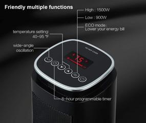 img 3 attached to 🔥 Aikoper Ceramic Tower Heater - 1500W Portable Electric Heater with Adjustable Thermostat, ECO Mode, Remote Control, 8-Hrs Timer, Overheat & Tip-over Protection - Ideal for Indoor Use
