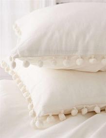 img 4 attached to 🛏️ Set of 2 White Pom Pom Fringed Pillowcases/Covers, Full/Queen Size (18.9in x 29.1in)