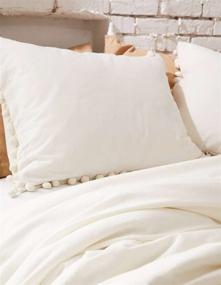 img 2 attached to 🛏️ Set of 2 White Pom Pom Fringed Pillowcases/Covers, Full/Queen Size (18.9in x 29.1in)