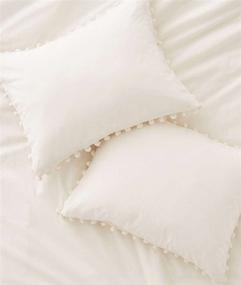 img 3 attached to 🛏️ Set of 2 White Pom Pom Fringed Pillowcases/Covers, Full/Queen Size (18.9in x 29.1in)