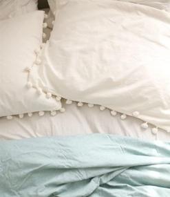 img 1 attached to 🛏️ Set of 2 White Pom Pom Fringed Pillowcases/Covers, Full/Queen Size (18.9in x 29.1in)