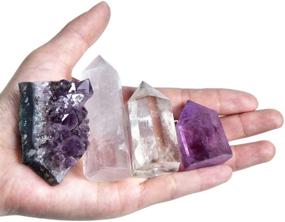 img 4 attached to Mimosa Aura-Cleansing Crystal Wands Set: Amethyst, Rose Quartz, Clear Quartz, with Amethyst Cluster