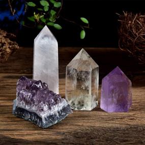 img 2 attached to Mimosa Aura-Cleansing Crystal Wands Set: Amethyst, Rose Quartz, Clear Quartz, with Amethyst Cluster