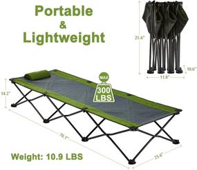 img 3 attached to 🏕️ Portable Folding Camping Cot with Sturdy Steel Frame: Comfortable Sleeping Bed for Adults & Kids – Supports 300LBS – Ideal for Traveling, Home Lounging, Includes Pillow & Carry Bag