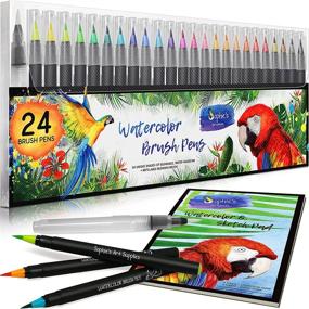 img 4 attached to 🎨 Sophie's Art Supplies Watercolor Brush Pens Set. Real Brush Tip Paint Markers for Watercolor Effects, Coloring, Drawing, Calligraphy. Portable Painting Kit with 24pk Colors, Blending Pen, and Pad.