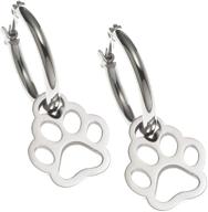 express love for your furry friend with joyful sentiments: 1 inch long stainless steel open paw print hoop earrings for pets logo