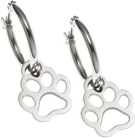 img 2 attached to Express Love for Your Furry Friend with Joyful Sentiments: 1 Inch Long Stainless Steel Open Paw Print Hoop Earrings for Pets
