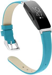 img 4 attached to OwnZone кожаные браслеты: Стильные браслеты Fitbit Inspire & Inspire HR для мужчин и женщин - Мягкие классические кожаные ремешки в синем цвете