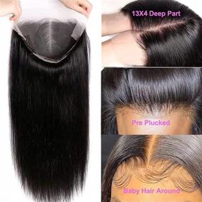 img 2 attached to 🏾 20 inch Straight Lace Front Wig: Brazilian Human Virgin Hair 13x4 Lace Frontal Wig with Baby Hair, Pre Plucked 150% Density, for Black Women