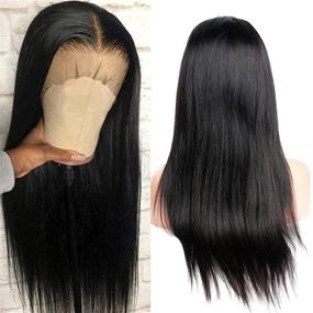 img 3 attached to 🏾 20 inch Straight Lace Front Wig: Brazilian Human Virgin Hair 13x4 Lace Frontal Wig with Baby Hair, Pre Plucked 150% Density, for Black Women