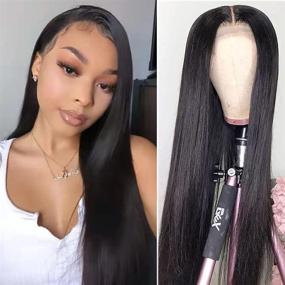 img 4 attached to 🏾 20 inch Straight Lace Front Wig: Brazilian Human Virgin Hair 13x4 Lace Frontal Wig with Baby Hair, Pre Plucked 150% Density, for Black Women