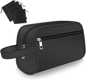 img 4 attached to 🧳 Men's Toiletry Bag - Portable Hanging Dopp Kit with Shoe Bags, Polyester Travel Organizer for Toiletries, Black