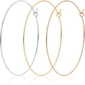 img 4 attached to 🏀 18K Gold Plated Big Thin Hoop Earrings Set – Lightweight Minimalist Wire Basketball Large Hoop Earrings for Women and Girls with Sensitive Ears, Range from 25mm to 90mm