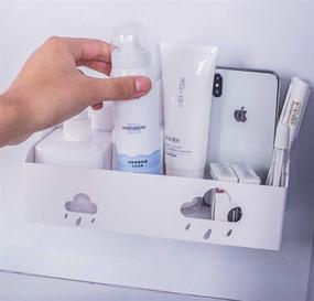 img 2 attached to 🛏️ Space-Saving Bedside Shelf Organizer: Wall Stick Plastic Floating Shelf Adhesive Phone Caddy for Dorm, RV (Cloud)