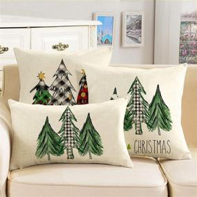 img 1 attached to 🎄 AVOIN Watercolor Christmas Tree Pillow Cover, 12 x 20 Inch, Holiday Buffalo Plaid Cushion Case, Sofa Couch Decoration