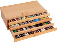 🎨 pastel storage box with 4 drawers, creative mark wood art box featuring foam lining – sturdy, stackable organizer for pastels, artist tools, pens, pencils, paintbrushes & makeup brushes – natural finish logo