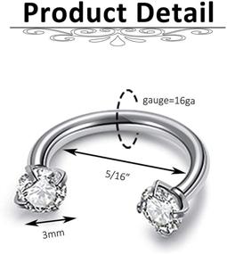 img 3 attached to 🪧 Jovivi 2-5pcs 16G Stainless Steel CZ Horseshoe Multi-functional Lip/Nose/Nipple/Eyebrow Captive Hoop Ring Barbell Tragus Cartilage Stud Earrings 5/16-inch