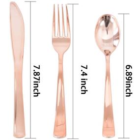 img 3 attached to 🍴 300-Piece Disposable Rose Gold Cutlery Set by OUGOLD - Premium Quality Plastic Silverware Flatware - Includes 100 Forks, 100 Spoons, 100 Knives