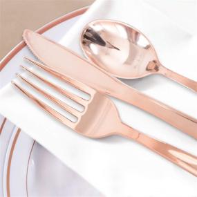 img 2 attached to 🍴 300-Piece Disposable Rose Gold Cutlery Set by OUGOLD - Premium Quality Plastic Silverware Flatware - Includes 100 Forks, 100 Spoons, 100 Knives