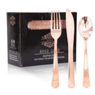 🍴 300-piece disposable rose gold cutlery set by ougold - premium quality plastic silverware flatware - includes 100 forks, 100 spoons, 100 knives logo