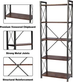 img 1 attached to 📚 Lavievert 5 Tier Bookshelf: Vintage Bookcase Storage Rack for Home, Office, Garage, Kitchen, Living Room