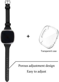 img 2 attached to 👉 Joyozy Thin Leather Bands with Clear Screen Protector Case for Fitbit Sense/Fitbit Versa 3 - Professional Classic Wristband Replacement Strap for Women and Men - Black