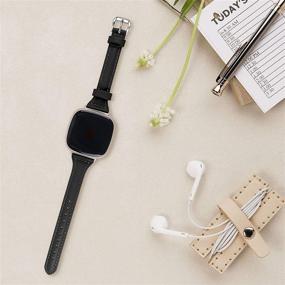 img 3 attached to 👉 Joyozy Thin Leather Bands with Clear Screen Protector Case for Fitbit Sense/Fitbit Versa 3 - Professional Classic Wristband Replacement Strap for Women and Men - Black