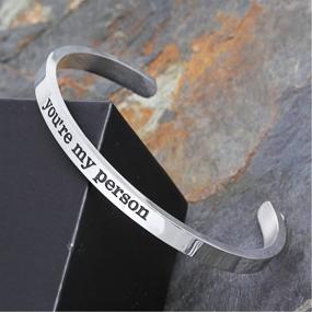 img 2 attached to 👫 lauhonmin You're My Person Cuff Bangle - Stainless Steel Hand Stamped Bracelet for Best Friends, Family, and Lovers - Gift