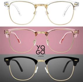 img 3 attached to Blue Light Blocking Glasses 3 Pack – Semi Rimless Computer Eyeglasses for Men and Women: Crystal Gold, Transparent Pink Gold, Black Gold