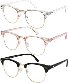 img 4 attached to Blue Light Blocking Glasses 3 Pack – Semi Rimless Computer Eyeglasses for Men and Women: Crystal Gold, Transparent Pink Gold, Black Gold