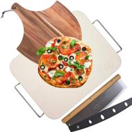 🍕 15x12 inch pizza stone for oven and grill with wooden peel paddle, cutter set, and detachable serving wire - bbq grilling, baking supplies logo