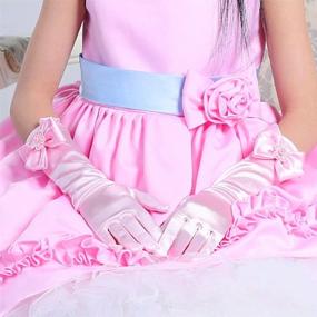 img 1 attached to Kids Party Dress Gloves: DreamHigh Stretch Satin Long Finger Gloves for Girls
