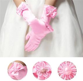 img 2 attached to Kids Party Dress Gloves: DreamHigh Stretch Satin Long Finger Gloves for Girls